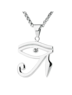 CZ Eye of Horus Egypt Protection Pendant on Stainless Steel Necklace Ancient Egyptian Symbol of Protection