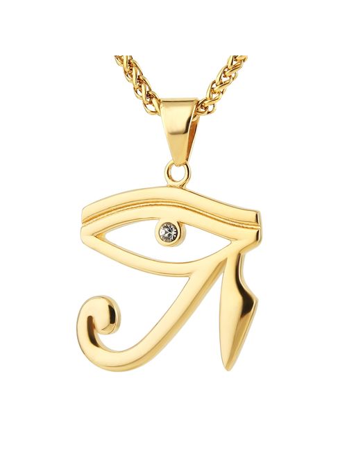 HZMAN CZ Eye of Horus Egypt Protection Pendant on Stainless Steel Necklace Ancient Egyptian Symbol of Protection