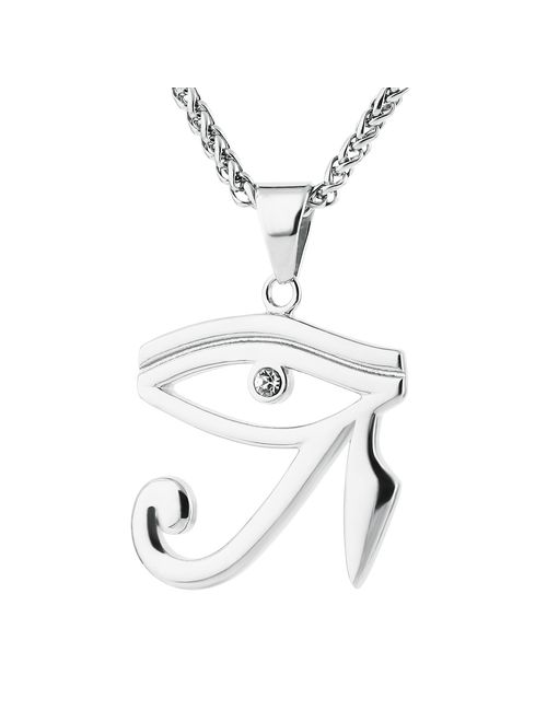 HZMAN CZ Eye of Horus Egypt Protection Pendant on Stainless Steel Necklace Ancient Egyptian Symbol of Protection