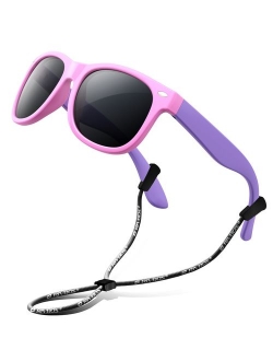 RIVBOS Rubber Kids Polarized Sunglasses with Strap Shades for Boys Girls Baby and Children