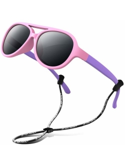 RIVBOS Rubber Kids Polarized Sunglasses with Strap Shades for Boys Girls Baby and Children