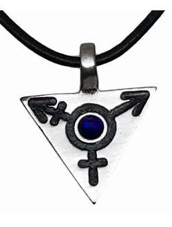 Pewter Transgender LGBT Gay Triangle with Swarovski Crystal Pendant on Leather