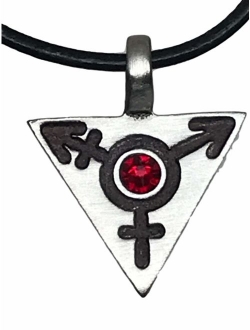 Pewter Transgender LGBT Gay Triangle with Swarovski Crystal Pendant on Leather