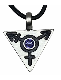 Pewter Transgender LGBT Gay Triangle with Swarovski Crystal Pendant on Leather