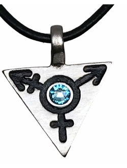 Pewter Transgender LGBT Gay Triangle with Swarovski Crystal Pendant on Leather