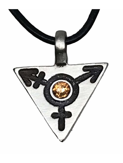 Pewter Transgender LGBT Gay Triangle with Swarovski Crystal Pendant on Leather