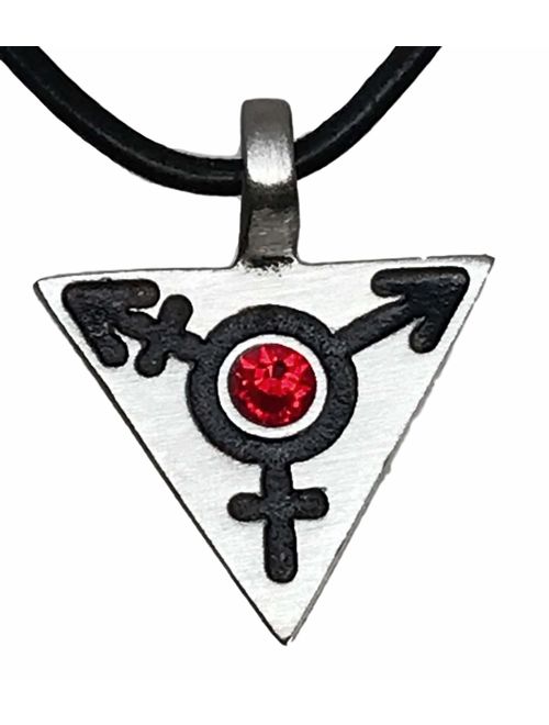 Pewter Transgender LGBT Gay Triangle with Swarovski Crystal Pendant on Leather