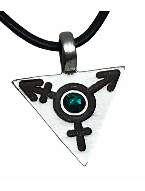 Pewter Transgender LGBT Gay Triangle with Swarovski Crystal Pendant on Leather