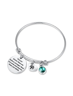 You are Braver Than You Believe Think Birthday Gifts Bracelet with Birthstone & Heart Tree of Life