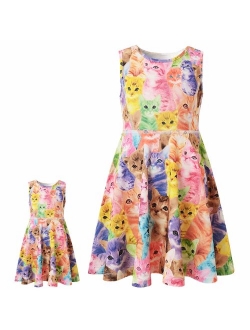 Girls&Doll Matching Dresses Sleeveless Unicorn Clothes Outfits Fits 18" Dolls