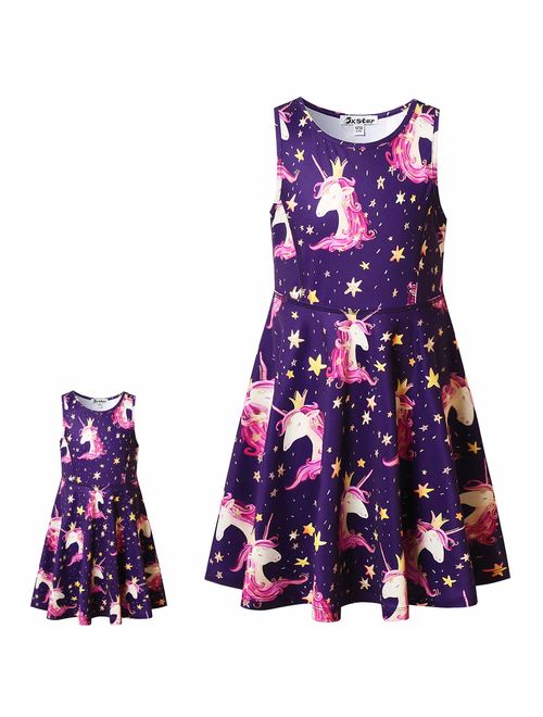 Girls&Doll Matching Dresses Sleeveless Unicorn Clothes Outfits Fits 18" Dolls