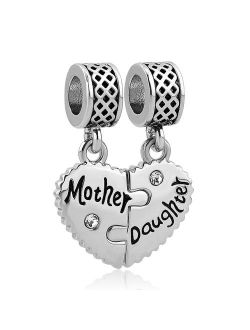 CharmSStory Heart Love Mom Mother Daughter Son Charm Dangle Beads Charms for Bracelets