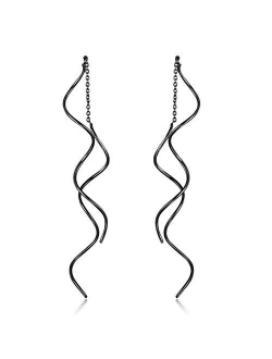 Acefeel Fresh Style Exquisite Threader Dangle Earrings Curve Twist Shape for Women's Gift E158