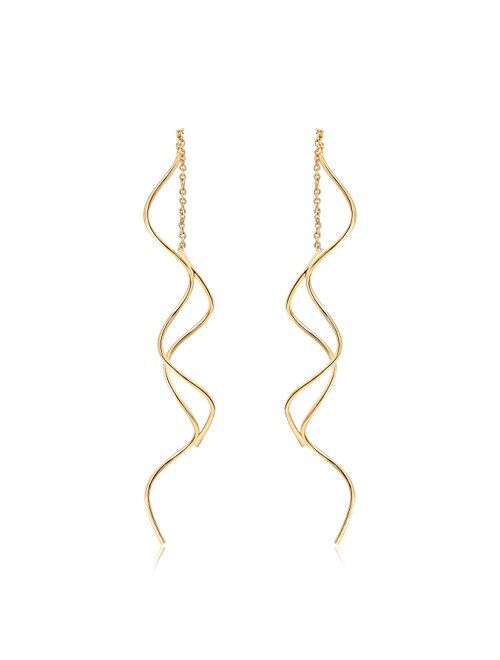 Acefeel Fresh Style Exquisite Threader Dangle Earrings Curve Twist Shape for Women's Gift E158