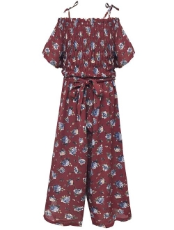 Smukke, Big Girls Floral Printed Smocking and Ruffle Detailed Jumpsuits with Pockets (Many Options), 7-16