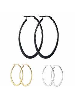 Mengpa Stainless Steel Women's Hoop Earrings In Gold Silver Black