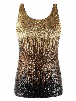 Women's Shimmer Glam Sequin Embellished Sparkle Tank Top Vest Tops