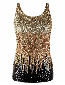 Women's Shimmer Glam Sequin Embellished Sparkle Tank Top Vest Tops