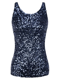 Women's Shimmer Glam Sequin Embellished Sparkle Tank Top Vest Tops