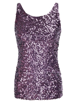 Women's Shimmer Glam Sequin Embellished Sparkle Tank Top Vest Tops