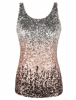 Women's Shimmer Glam Sequin Embellished Sparkle Tank Top Vest Tops