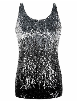 Women's Shimmer Glam Sequin Embellished Sparkle Tank Top Vest Tops