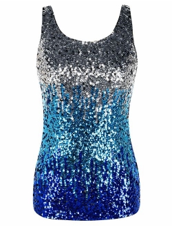 Women's Shimmer Glam Sequin Embellished Sparkle Tank Top Vest Tops