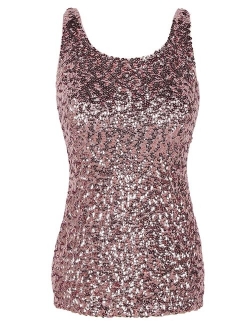 Women's Shimmer Glam Sequin Embellished Sparkle Tank Top Vest Tops