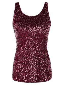 Women's Shimmer Glam Sequin Embellished Sparkle Tank Top Vest Tops