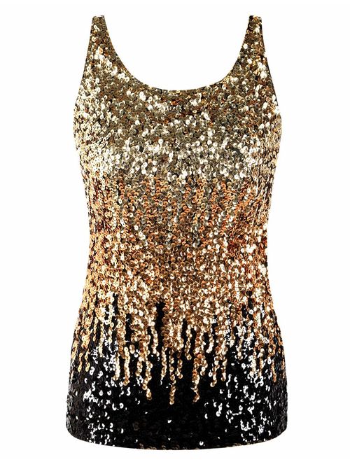 PrettyGuide Women's Shimmer Glam Sequin Embellished Sparkle Tank Top Vest Tops