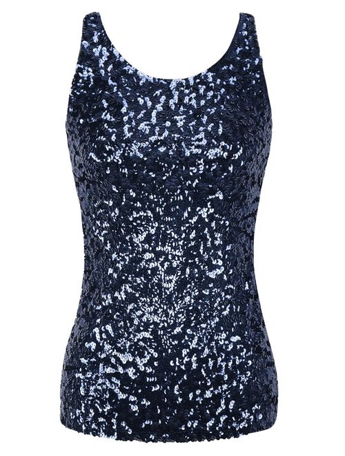 PrettyGuide Women's Shimmer Glam Sequin Embellished Sparkle Tank Top Vest Tops