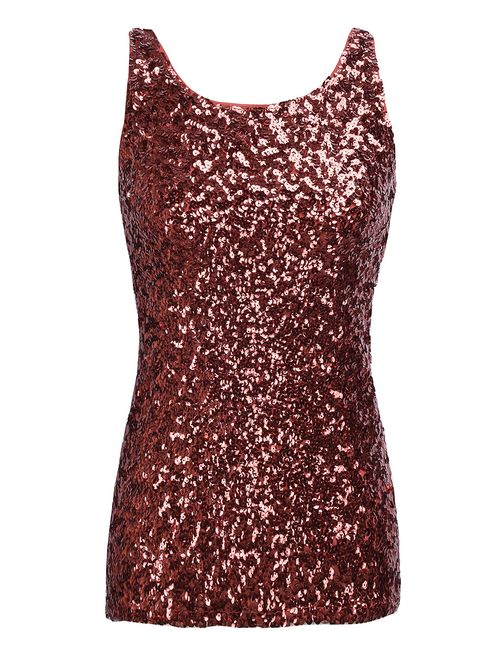 PrettyGuide Women's Shimmer Glam Sequin Embellished Sparkle Tank Top Vest Tops