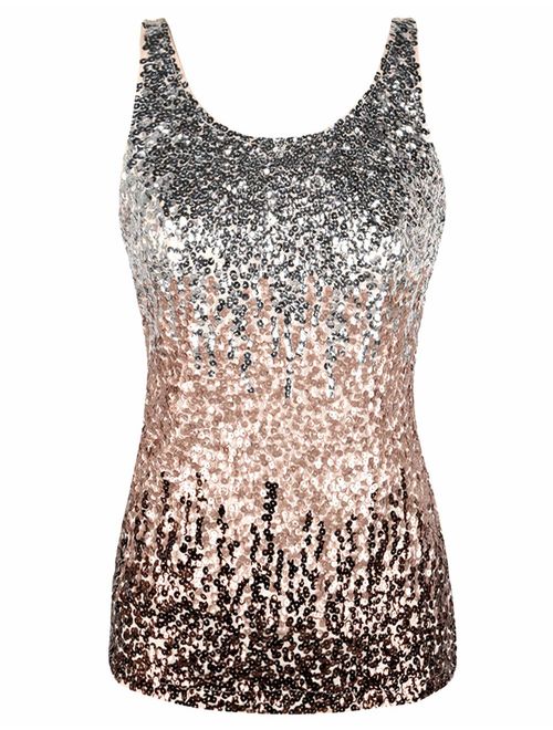 PrettyGuide Women's Shimmer Glam Sequin Embellished Sparkle Tank Top Vest Tops