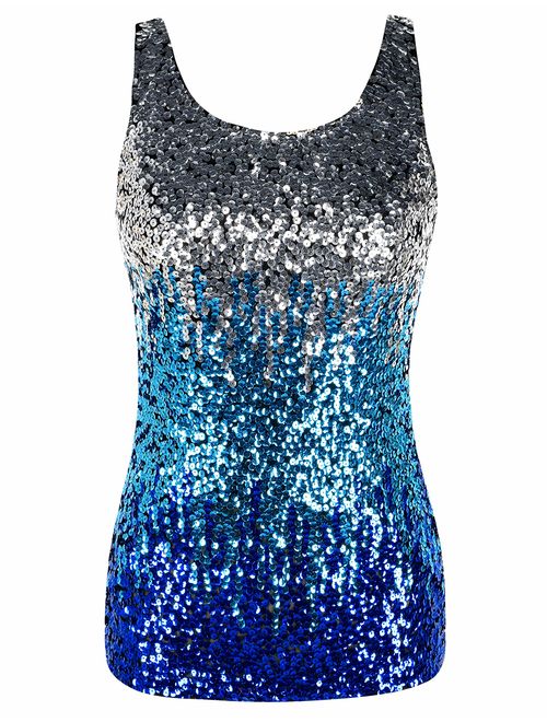 PrettyGuide Women's Shimmer Glam Sequin Embellished Sparkle Tank Top Vest Tops