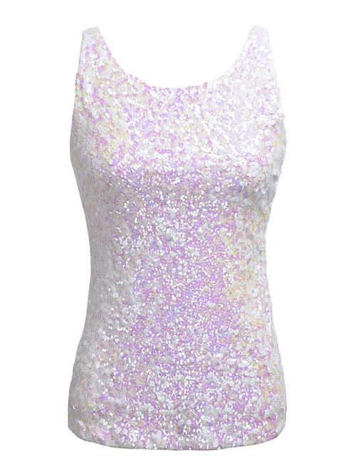 PrettyGuide Women's Shimmer Glam Sequin Embellished Sparkle Tank Top Vest Tops