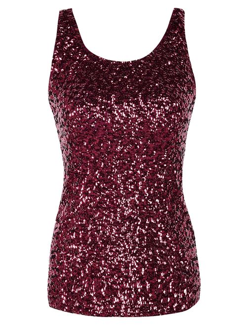 PrettyGuide Women's Shimmer Glam Sequin Embellished Sparkle Tank Top Vest Tops