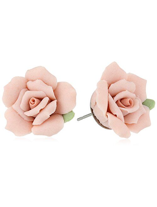 1928 Jewelry Classic Porcelain Rose Post Stud Earrings