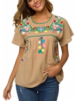 YZXDORWJ Women's Embroidered Mexican Peasant Blouse