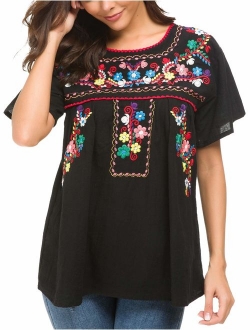 YZXDORWJ Women's Embroidered Mexican Peasant Blouse