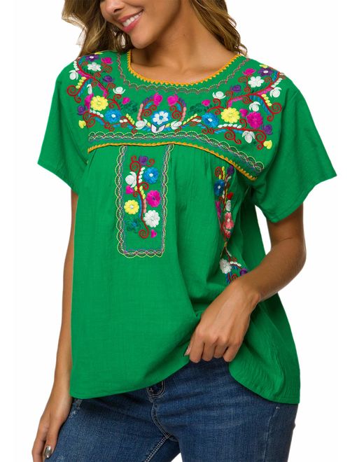 YZXDORWJ Women's Embroidered Mexican Peasant Blouse