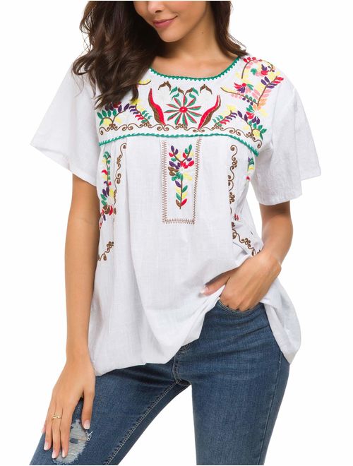 YZXDORWJ Women's Embroidered Mexican Peasant Blouse