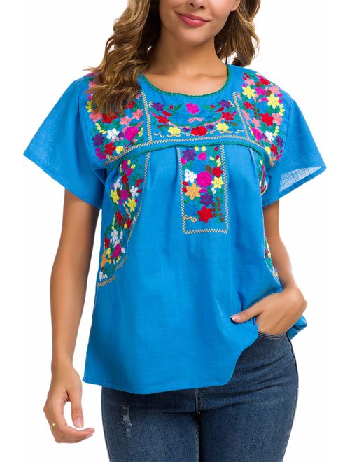 YZXDORWJ Women's Embroidered Mexican Peasant Blouse