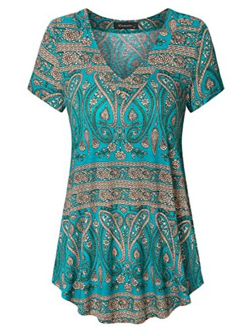 Vinmatto Women's Summer Short Sleeve V Neck Flowy Tunic Top