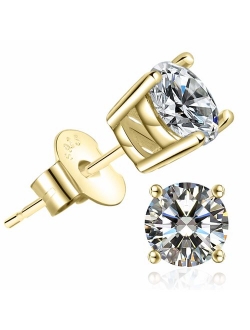 Brilliant Cut CZ Stud Earrings - 18K Gold Plated Stud Earrings for Women Men Ear Piercing Earrings Cubic Zirconia Inlaid,4-7mm Available