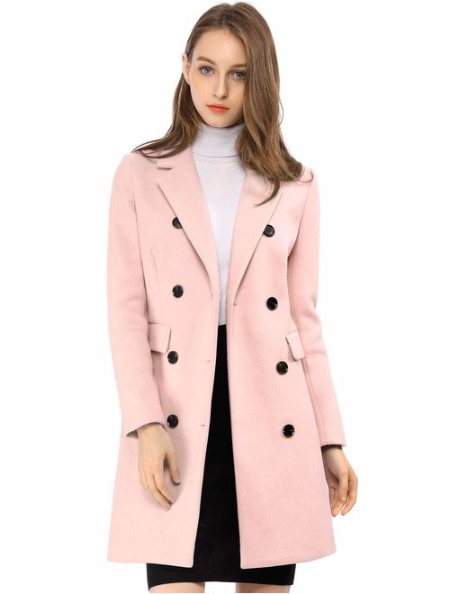 Allegra K Women's Winter Coat Elegant Notched Lapel Double Breasted Trench Coat