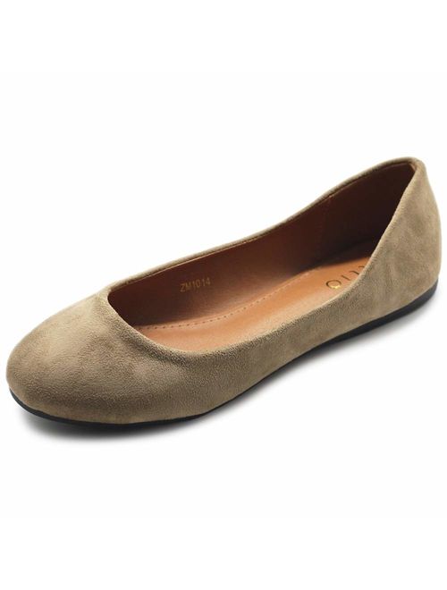 Ollio Womens Shoe Ballet Light Faux Suede Low Heels Flat