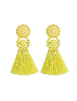 boderier Bohemian Statement Thread Tassel Chandelier Drop Dangle Earrings with Cassandra Button Stud