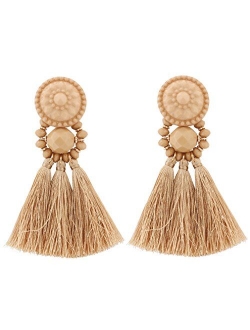 boderier Bohemian Statement Thread Tassel Chandelier Drop Dangle Earrings with Cassandra Button Stud