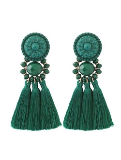 boderier Bohemian Statement Thread Tassel Chandelier Drop Dangle Earrings with Cassandra Button Stud