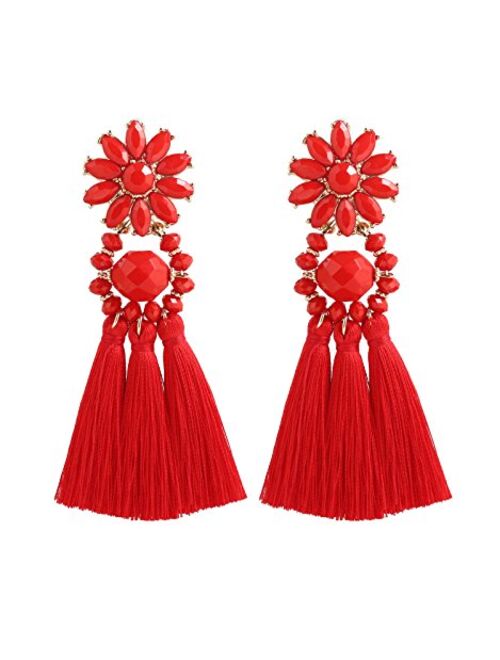 boderier Bohemian Statement Thread Tassel Chandelier Drop Dangle Earrings with Cassandra Button Stud